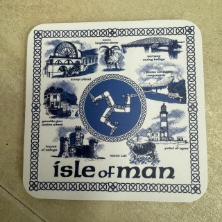 Coaster with blue iom images