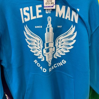 Adult Hoodie Blue spark plug design small